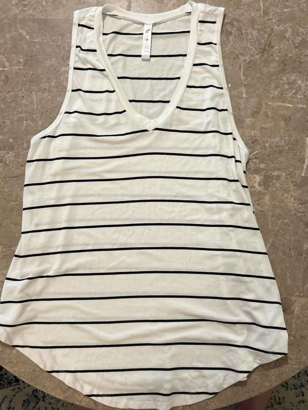 Women's White V-Neck Tank Top with Black Stripes